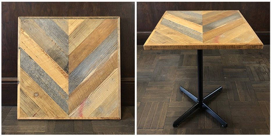 ヘリンボーン柄のテーブル